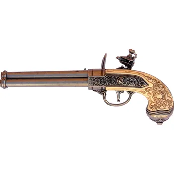 Replika zbraně Denix Replika pistole trojhlavňová, křesadlová, Lorenzoni, nikl, Itálie 1680