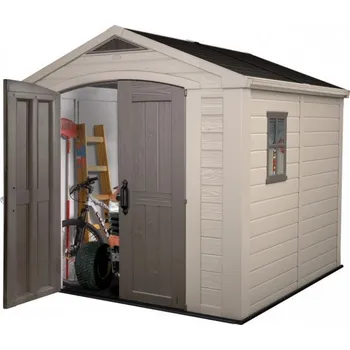 Zahradní domek Plastový domek na nářadí béžový 255x256,5x243 cm, dvoukřídlé dveře