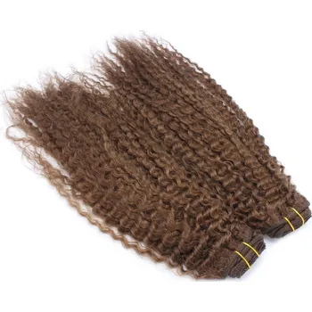 Příčesek Deluxe clip in kudrnaté vlasy 100% lidské REMY 50cm - středně hnědá