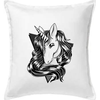 Polštář Jednorožec černobílý kreslený - Polštář 50x50 - 50x50 - Pouze potah ( Bílá )