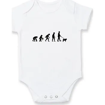 Evoluce pes Mops (muž-žena) - Body kojenecké s krátkým rukávem - Krátký r. 12-18 měs ( Bílá )