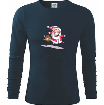 Pánská móda Santa se zakousnutým psem - Triko s dlouhým rukávem FIT-T long sleeve - S ( Námořní modrá (velmi tmavá - téměř černá) )