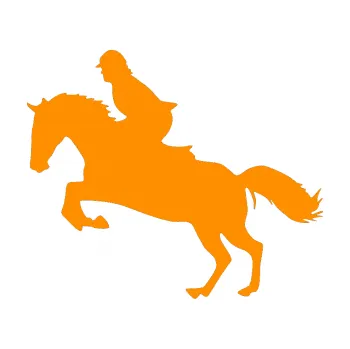 Samolepící dekorace Kůň 014 levá skok s jezdcem (06 - oranžová) SAMOLEPKA NA AUTO, NÁLEPKA, FÓLIE, POLEP, TUNING, VLASTNÍ TEXT, TISK, AUTOSAMOLEPKY.cz, POLEPY, OBRÁZEK, LOGO, 3D STICKERS