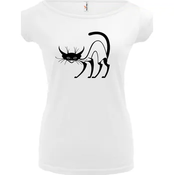 Dámské tričko KOČKA3 (bílé, černý potisk) dámské velikost M (Dámské tričko s potiskem)