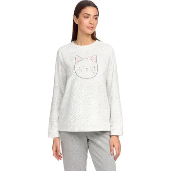 Dámské oblečení Dámské pyžamo s nášivkou kočky 15234 - 473 Šedá - Vamp šedá XXL