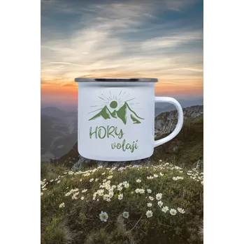 Termohrnek Plechový hrnek Hory volají Hrnek: Kovový hrnek 360ml - bílý
