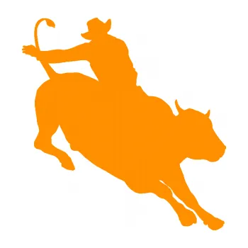 Samolepící dekorace Rodeo 001 pravá kovboj s býkem (06 - oranžová) SAMOLEPKA NA AUTO, NÁLEPKA, FÓLIE, POLEP, TUNING, VLASTNÍ TEXT, TISK, AUTOSAMOLEPKY.cz, POLEPY, OBRÁZEK, LOGO, 3D STICKERS