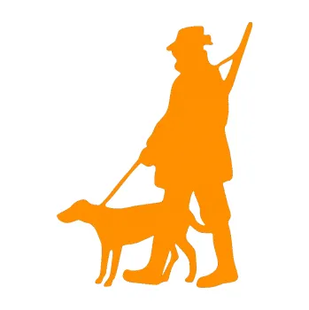 Samolepící dekorace SAMOLEPKA Myslivec 002 levá (06 - oranžová) NA AUTO, NÁLEPKA, FÓLIE, POLEP, TUNING, VLASTNÍ TEXT, TISK, AUTOSAMOLEPKY.cz, POLEPY, OBRÁZEK, LOGO, SAMOLEPKY