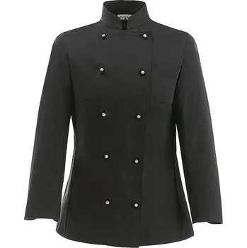Gastro oděv EGOchef Dámský kuchařský rondon BLACK WOMAN - knoflíky S E-1004002CS