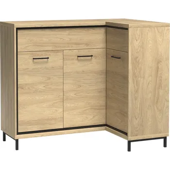 Komoda Mediolan - rohová komoda M15 PRAVÁ + KOVOVÉ NOŽIČKY - natural hikora