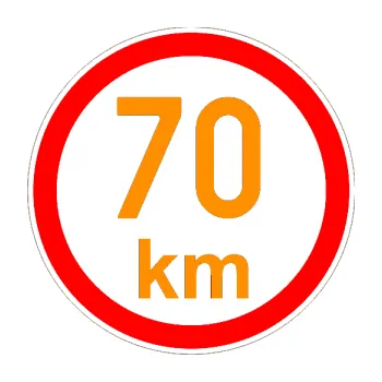 samolepka Maximální rychlost 70km - nejvyšší konstrukční rychlost (06 - oranžová) SAMOLEPKA NA AUTO, NÁLEPKA, FÓLIE, POLEP, TUNING, VLASTNÍ TEXT, TISK, AUTOSAMOLEPKY.cz, POLEPY, OBRÁZEK, LOGO, 3D STICKERS