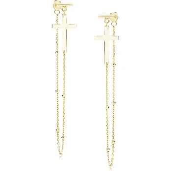 Náušnice Pozlacené stříbrné visací náušnice s křížkem na řetízku - Meucci SLE425