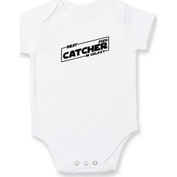 Kojenecké oblečení Rybaření - Best fish catcher in galaxy - Body kojenecké s krátkým rukávem - Krátký r. 12-18 měs ( Bílá )