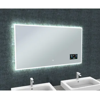 Zrcadlo LED zrcadlo BRIGHT DIGITAL 120x65 cm, počasí, ukazatel venkovní a vnitřní teploty, barometr