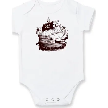 Kojenecký body Pirátská loď malovaná - Body kojenecké s krátkým rukávem - Krátký r. 12-18 měs ( Bílá )