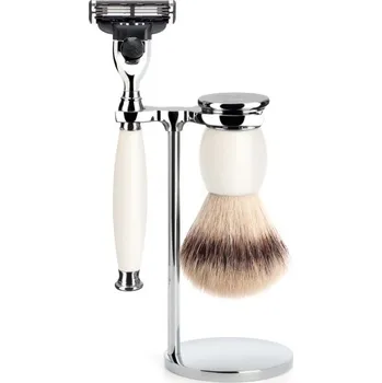 Štětka na holení Mühle holící set Silvertip Fibre,Mach3, rukojeť porcelán