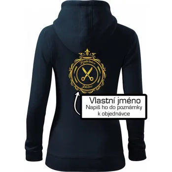Dámská mikina Kadeřnice jméno - Dámská mikina trendy zipper s kapucí - XS ( Námořní modrá (velmi tmavá - téměř černá) )