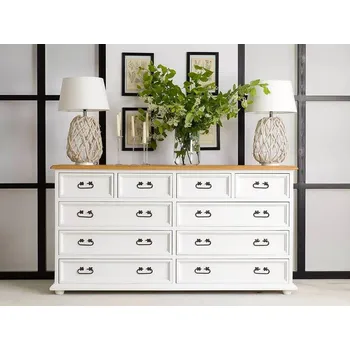 Komoda Masivní komoda WHITE HOME Slim COM104 Barevné provedení: Bílá patina K03 - světlý vosk K01