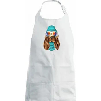 Kuchyňská zástěra Jezevčík lyžař - Dámská zástěra na vaření - Univerzální velikost ( Bílá )