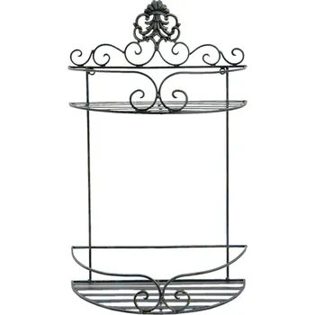 police Černá antik nástěnná kovová polička Potier ornament - 33*16*53 cm