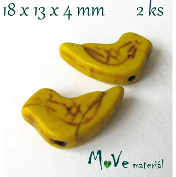 Dětské navlékací korálky Ptáček howlitový 18x13x4mm, 2ks, žlutý