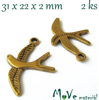Přívěsek Přívěsek VLAŠTOVKA 31x22x2mm, 2ks, starozlato