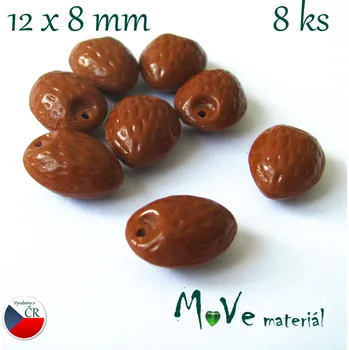 Dětské navlékací korálky Český skleněný korálek ořech 12x8mm, 8ks