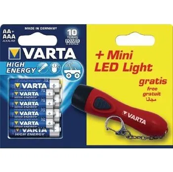 Sada alkalických baterií VARTA High Energy 4xAA + 4xAAA + LED svítilna