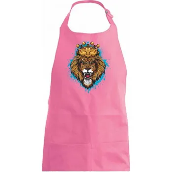 Kuchyňská zástěra Lev kreslený s korunou - Dámská zástěra na vaření - Univerzální velikost ( Růžová )