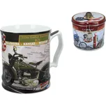 Carmani® Carmani - Porcelánový hrníček, dekor Motorka v plechové kasičce s visacím zámkem - 480 ml