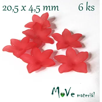 Dětské navlékací korálky Akrylový květ - transparentní 20,5mm, 6ks, červený