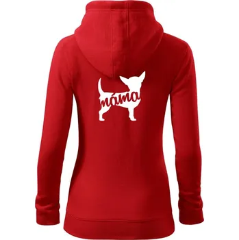 Dámská mikina Čivava Máma obrys - Dámská mikina trendy zipper s kapucí - S ( Červená )
