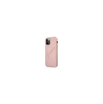 Pouzdro na mobilní telefon Guess PU Saffiano Vintage Script Zadní Kryt pro iPhone 12 / 12 Pro Rose Gold