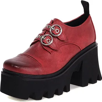 Dámské polobotky Dámské masivní polobotky s ozdobnými řemínky GoodDayGirl Barva: Červená, Velikost: 43