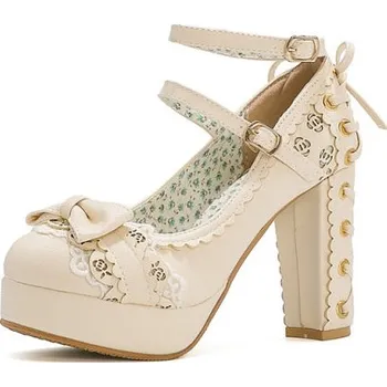 Dámské lodičky Lodičky s ozdobnou mašli a šněrováním na podpatku GoodDayGirl Fashion Barva: Aprikotová, Velikost: 36