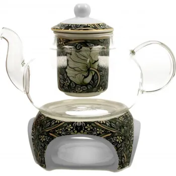 Filtrační konvice DUO Gifts DG - Skleněná konvice s ohřívačem na čajovou svíčku William Morris, PIMPERNEL v dárkové krabičce - 1000 ML