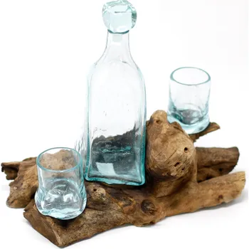 AWGifts Tavené sklo na dřevě - Whisky set