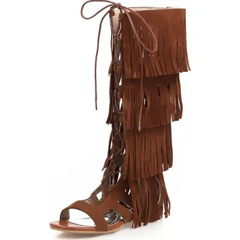 Dámské kozačky Letní kozačky sandály s třásněmi GoodDayGirl Fashion Barva: Hnědá, Velikost: 47