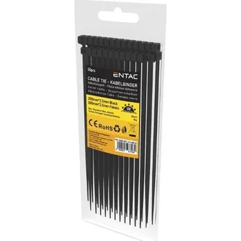 Stahovací páska Stahovací páska 2,5mm x 200mm, nosnost 8kg, černý plast, 50ks