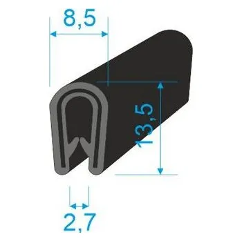 Těsnění do okna a dveří 00545008 U-PIRELI s kovovou výztuží bez bříška, 1-4mm, 70°Sh, EPDM, -40°C/+100°C, černý