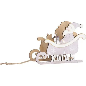 Dekorácia MagicHome Vianoce Woodeco, Santa v saniach, 19x15 cm