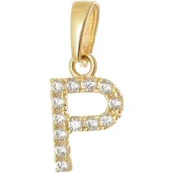 Přívěsek Přívěšek písmenko P ze žlutého zlata se zirkony ZZ0826PF + dárek zdarma