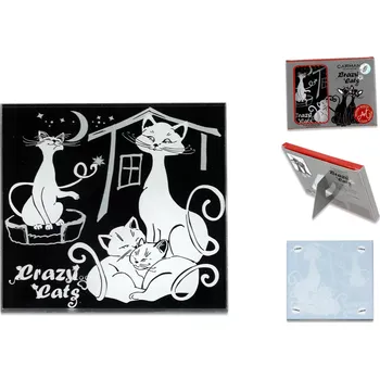 Carmani® Carmani - Skleněné prostírání pod hrnek Kočičí svět, Kočičí rodina v dárkovém balení - 10,5*10,5 cm