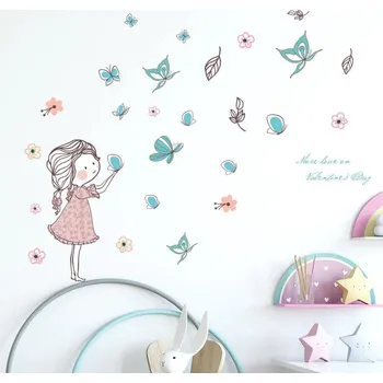 Samolepící dekorace Čína Samolepky na zeď - dívka s motýlky