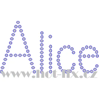ALICE - jméno JM03 nažehlovací hot-fix kamínkový potisk na textil, rozměr cca 9,2x4,9cm barva: kameny barva 101 Crystal /stříbrná