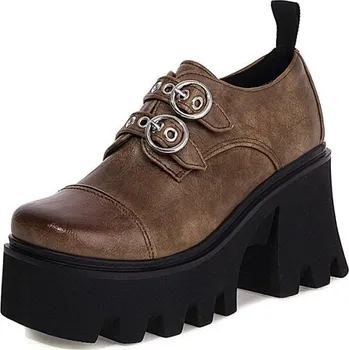 Dámské polobotky Dámské masivní polobotky s ozdobnými řemínky GoodDayGirl Barva: Hnědá, Velikost: 43