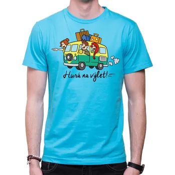Pánské oblečení Tričko - Hurá na výlet, Barva látky tyrkysová modrá, Střih Pánsky/UNISEX, Velikost XS