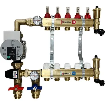 rozdělovač topení Rozdělovač podlahového vytápění 6 okruhů s el. čerpadlem, směšování 30°C - 70°C, ventily a průtokoměry WGL3070-6