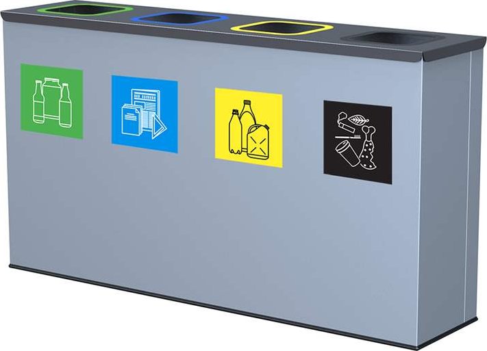 EKO STATION - sestava na tříděný odpad, objem 4 x 60 l, barva šedá