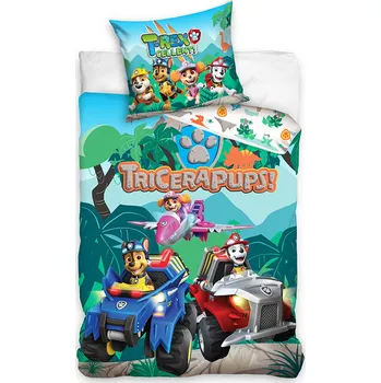 Povlečení Carbotex Tlapková Patrola Tricerapups 140 x 200, 70 x 90 cm zipový uzávěr 